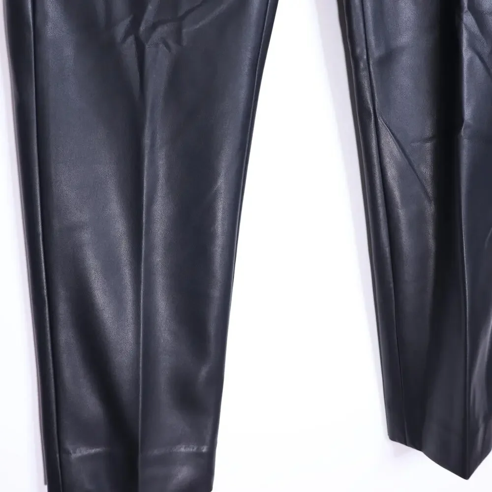 J. CREW Kate Faux Leather Pant Black Mid Rise Straight Leg Casual Women's 00